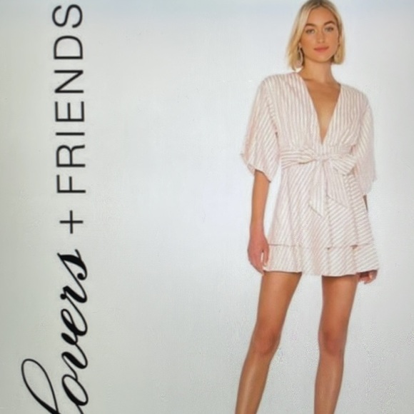 Lovers + Friends Dress XS Blush Pink Stripe Haven NWT Deep V Neckline - Picture 14 of 14